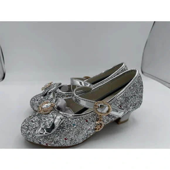Little Kid Girl Glitter Princess Low Heel Fancy Party Dress Up Shoes Size 10 - Picture 2 of 9